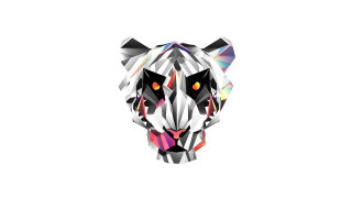 Tiger head colorful shapes black - a black outline free wallpaper for desktop