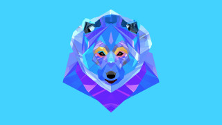 Geometric wolf head blue background - low free wallpaper for desktop