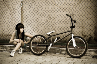 Woman bike sidewalk fence chain - cool free wallpaper