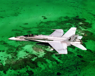 Black jet over green ocean - a fighter free wallpaper