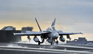 Fighter jet landing aircraft carrier - donald sherwood free wallpaper