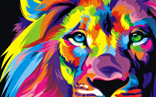 Colorful lion vibrant face image - a pop art painting free wallpaper for desktop
