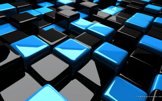 Blue black squares group black 3 - isometric view free wallpaper