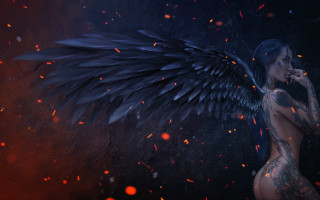 Woman wing tattoo body art - a large wing free wallpaper for desktop