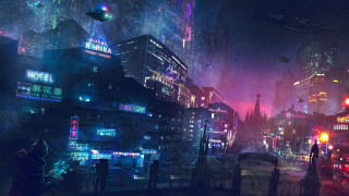 Futuristic city night neon lights 2 - cyberpunk city free wallpaper