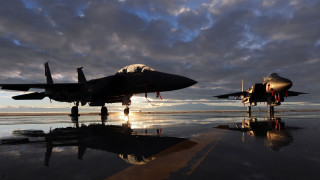 Fighter jets airport runway sunset - douglas shuler free wallpaper