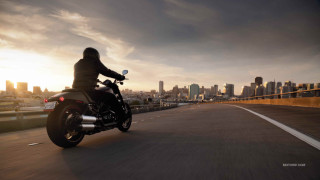 Man motorcycle city skyline sunset - dan scott free wallpaper