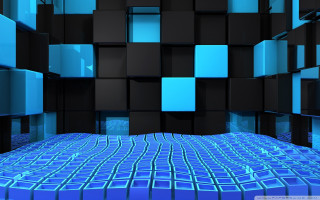 Blue black room squares wall 2 - the wall and floor free wallpaper